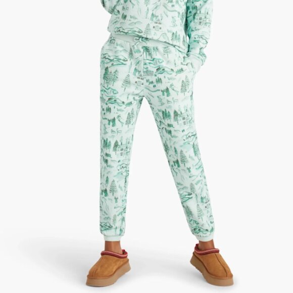 Hill House Home Teddy Jogger Sweatpants Ski Chalet Print Green Pant XS Small NEW - Picture 1 of 8